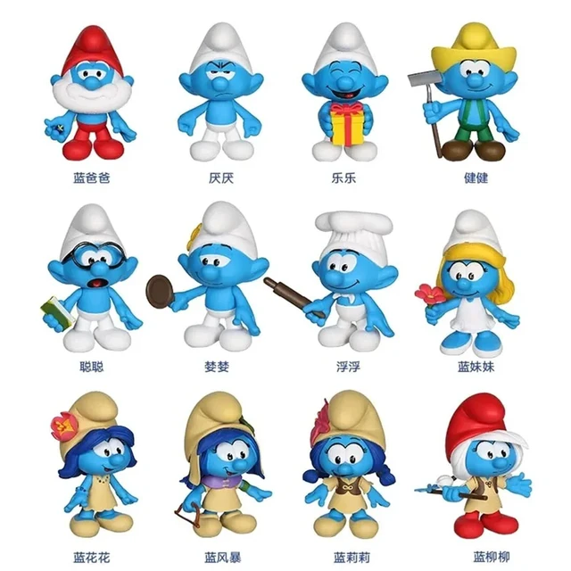 Original 12 Pcs Smurfing Smurfettes Action Figures Small Mushroom